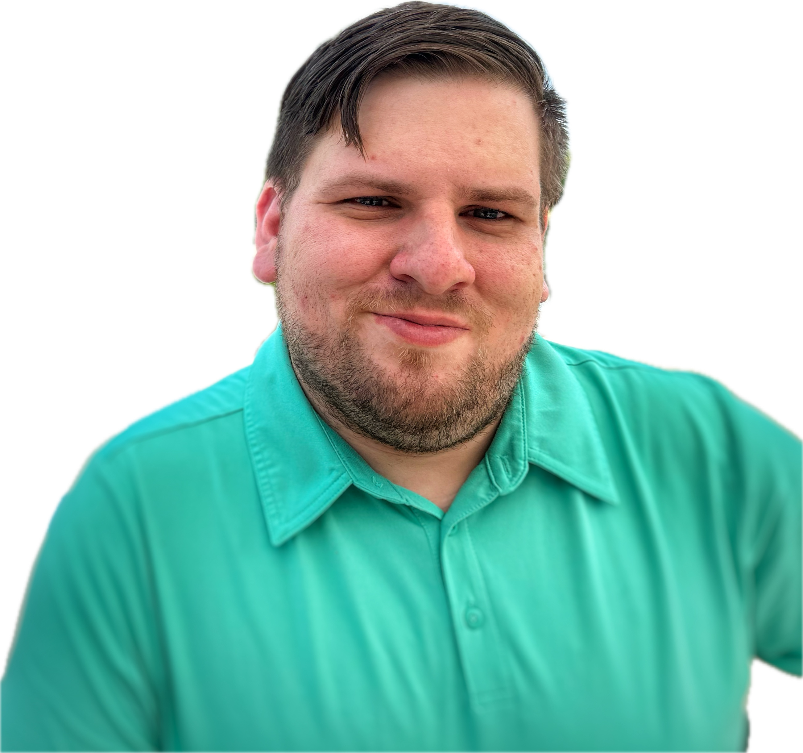 Chris wearing a teal shirt